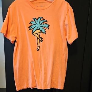 Orange Graphic T-Shirt with Palm Tree Design